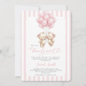 Twins Teddy Bear Baby Shower Girl Invitation 招待状 (正面)