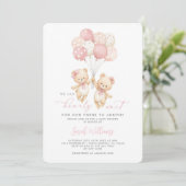 Twins Teddy Bear Baby Shower Girl Invitation 招待状 (スタンド正面)