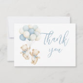 Twins Teddy Bear Baby Shower Thank You ノートカード (正面)