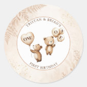 Twins Teddy Bear Balloons 1st Birthday ラウンドシール (正面)