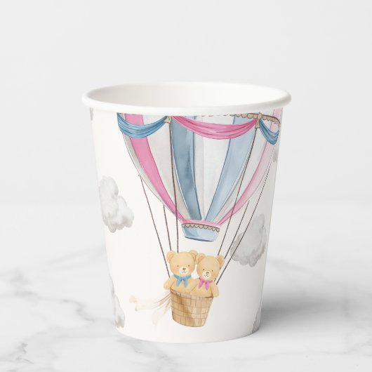 Twins Teddy Bear Blue Hot Air Balloon 紙コップ (裏面)