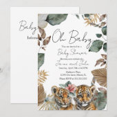 Twins Tiger Jungle Wild Details Baby Shower 招待状 (正面/裏面)