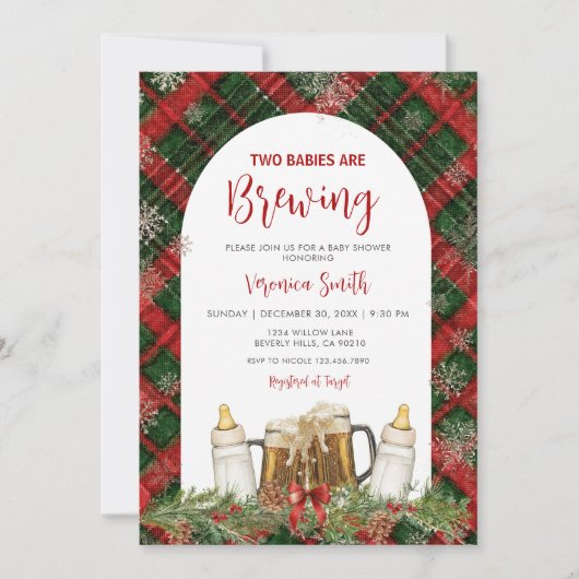 Twins Two Babies Are Brewing Baby Shower  招待状 (正面)