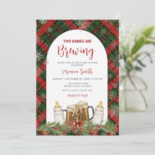 Twins Two Babies Are Brewing Baby Shower  招待状 (スタンド正面)