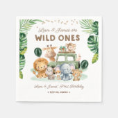 Twins Wild One 1st Birthday Safari Animals スタンダードカクテルナプキン (正面)