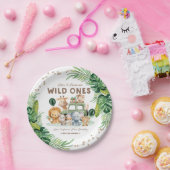 Twins Wild One 1st Birthday Safari Animals ペーパープレート (パーティー)