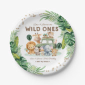 Twins Wild One 1st Birthday Safari Animals ペーパープレート (正面)