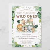 Twins Wild Ones 1st Birthday Invitation Safari 招待状 (正面)