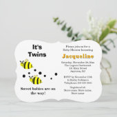 Twins Yellow Bee Baby Rattles Baby Shower  招待状 (スタンド正面)