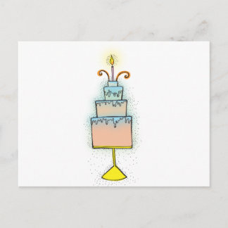 twirly巻き毛の蝋燭が付いているお誕生日ケーキ ポストカード