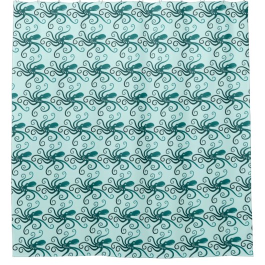 Twirly Tentacles Blue Octopus Pattern シャワーカーテン (正面)