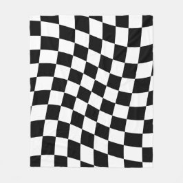 Twisted Black and White Checkered Square Pattern  フリースブランケット
