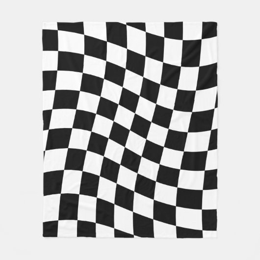 Twisted Black and White Checkered Square Pattern  フリースブランケット (正面)