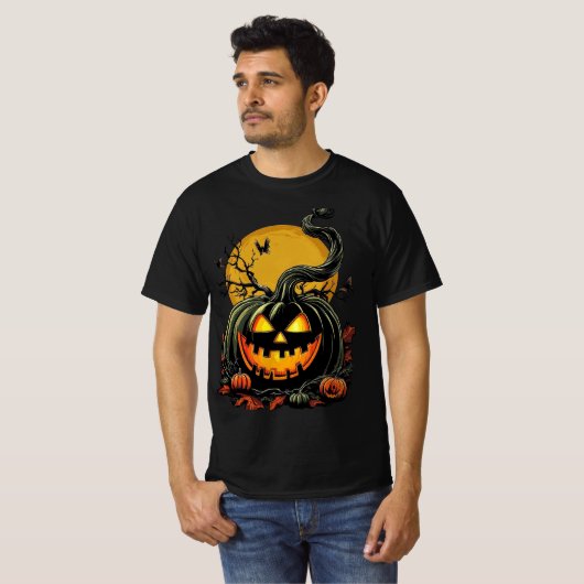 Twisted Grinning Pumpkin Halloween Design Tシャツ (正面フル)
