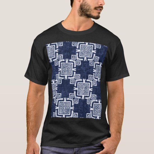 Twisted Indigoテクス市松模様にチャーの背景。 Tシャツ (正面)