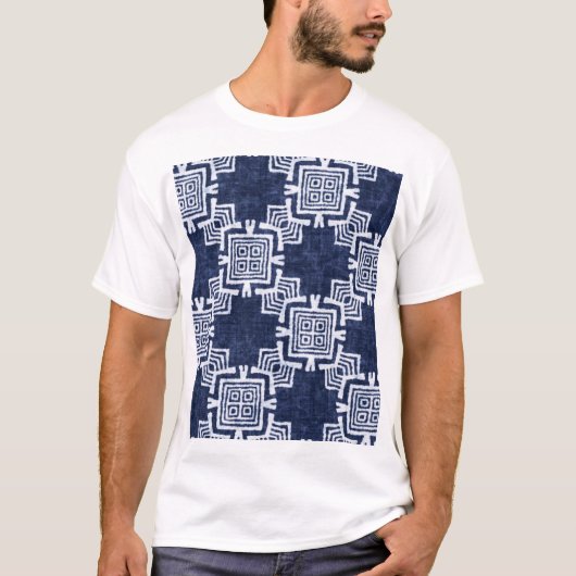 Twisted Indigoテクス市松模様にチャーの背景。 Tシャツ (正面)
