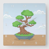 Twisted Japanese Bonsai Tree on Table スクエア壁時計 (正面)