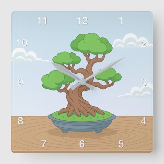 Twisted Japanese Bonsai Tree on Table スクエア壁時計 (正面)