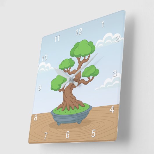 Twisted Japanese Bonsai Tree on Table スクエア壁時計 (傾斜)