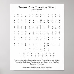 Twister Font Glyph Character Sheet ポスター