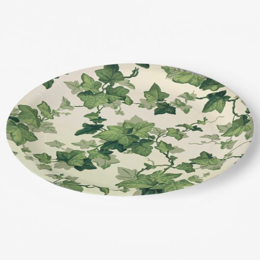Twisting Ivy Leaves Pattern ペーパープレート (アングル)
