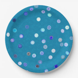 Twisty Polka Dot Spirals Blue Paper Party Plates ペーパープレート