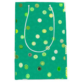 Twisty Polka Dot Spirals Green Gift Bag ミディアムペーパーバッグ