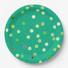 Twisty Polka Dot Spirals Green Paper Party Plates ペーパープレート