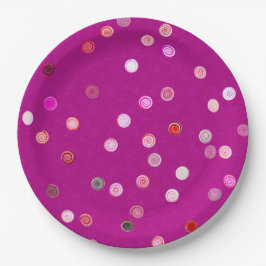 Twisty Polka Dot Spirals Pink Paper Party Plates ペーパープレート