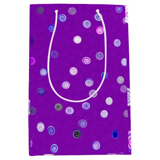 Twisty Polka Dot Spirals Purple Gift Bag ミディアムペーパーバッグ (正面)