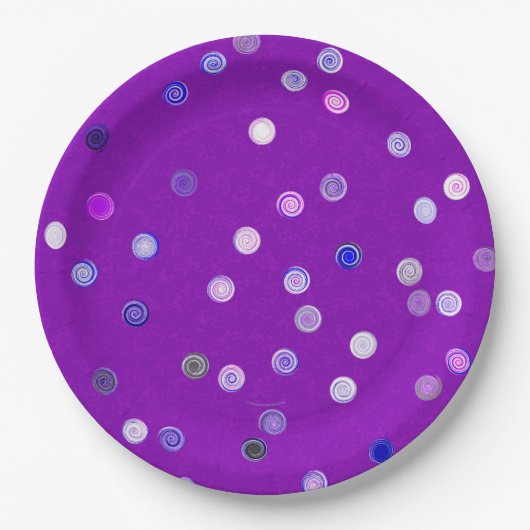 Twisty Polka Dot Spirals Purple Paper Party Plates ペーパープレート (正面)