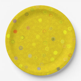 Twisty Polka Dot Spirals Yellow Paper Party Plates ペーパープレート