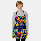 Twitch黄モダン色ブルーピンクの幾何学的パターン エプロン (着用した状態)