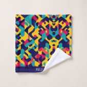 Twitch黄モダン色ブルーピンクの幾何学的パターン バスタオルセット (ウォッシュタオル)