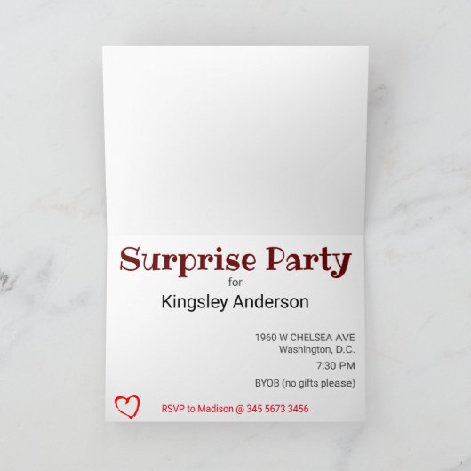 Twitterおもしろいジョーク投稿サプライズパーティの招待状 カード (内部)