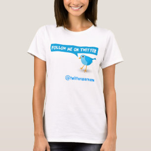 Twitterの青い鳥の女性上のTシャツの私を後を追って下さい Tシャツ