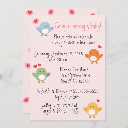 Twitter in Town Baby Shower 招待状 (正面/裏面)