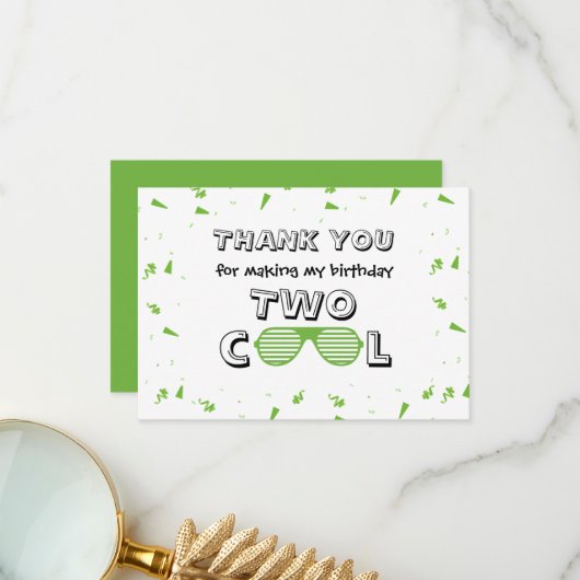 TWOクール サングラス 2歳の誕生日パーティー 紙皿 サンキューカード (正面/裏面インサイチュ)