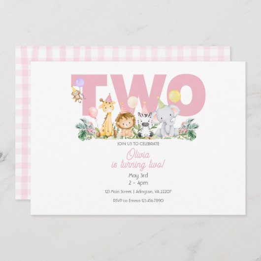 TWOワイルドサファリ誕生日招待状- 2nd誕生日 招待状 (正面/裏面)