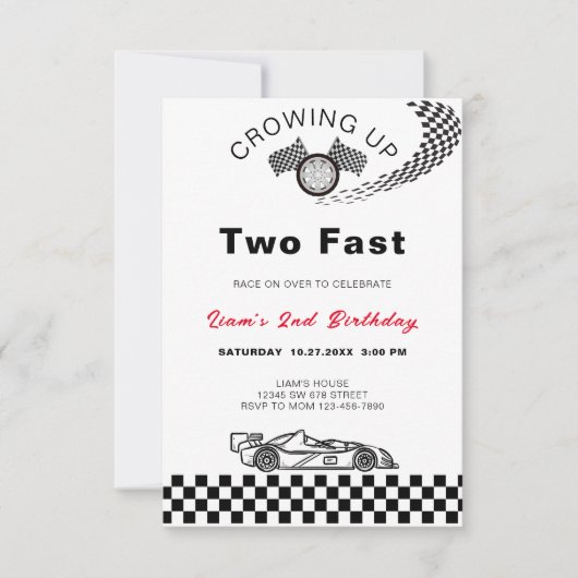 TWO高速誕生日ヴィンテージレースカーダウンロード 招待状 (正面)
