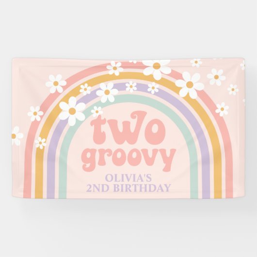 TWO グルービー パステル レインボー 2歳 誕生日 横断幕 (横)