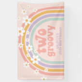 TWO グルービー パステル レインボー 2歳 誕生日 横断幕 (縦)