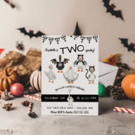 TWO スプーキー!ハロウィーンのガチョウの2歳の誕生日パーティー 招待状