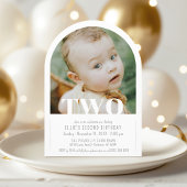 TWO モダン Photo Arch Girl Boy 2nd Birthdayパーティー 招待状