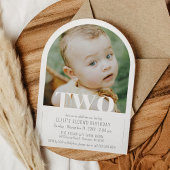 TWO モダン Photo Arch Girl Boy 2nd Birthdayパーティー 招待状