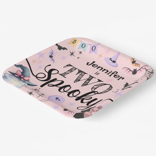 TWO 不気味 Girl Cute幽霊ハロウィーン2回目の誕生日 ペーパープレート (傾斜あり)