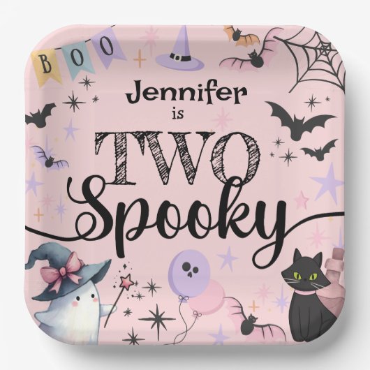 TWO 不気味 Girl Cute幽霊ハロウィーン2回目の誕生日 ペーパープレート (正面)