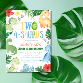 Two A-Saurus Dino 2nd Birthday 招待状