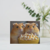 Two Adorable Hamsters With a Large Popcorn Bowl ポストカード (スタンド正面)