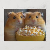 Two Adorable Hamsters With a Large Popcorn Bowl ポストカード (正面)